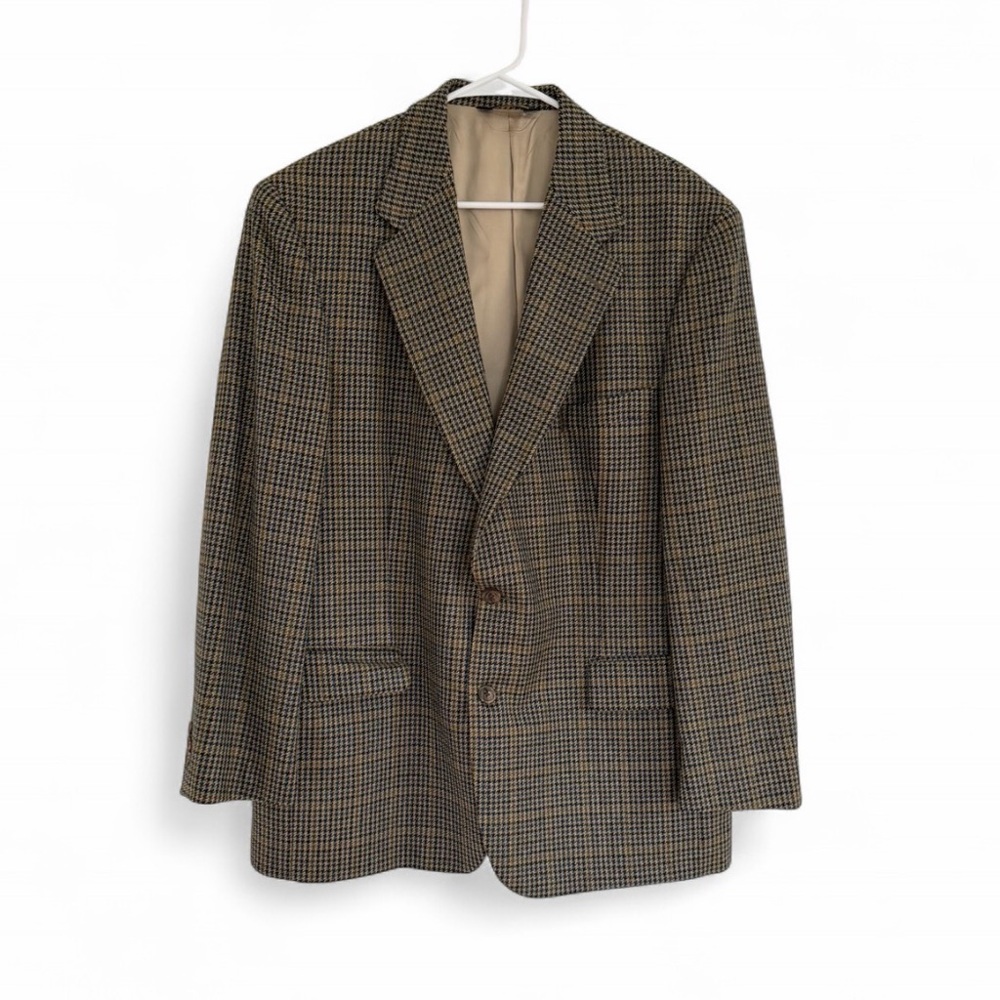 Brooks Brothers Wool Blazer Mens 44R Brown Herringbone Tweed Vtg USA Union Made